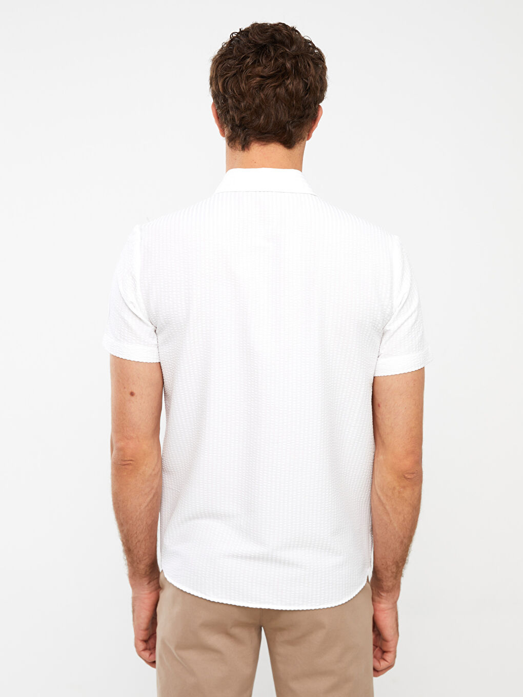 Beyaz Regular Fit Kısa Kollu Erkek Gömlek-4