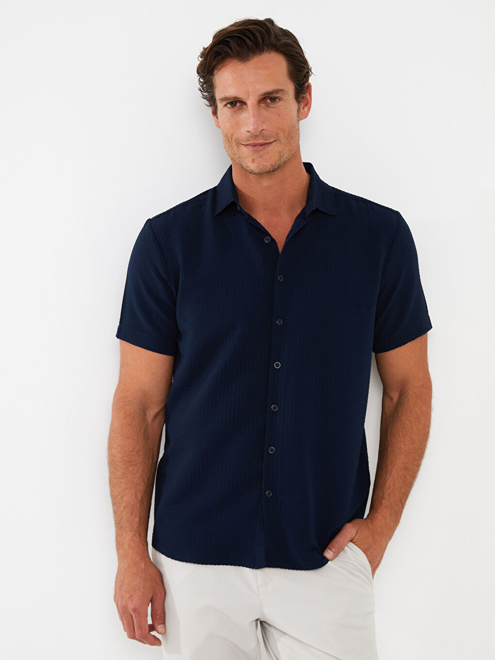 SOUTHBLUE Lacivert Regular Fit Kısa Kollu Erkek Gömlek