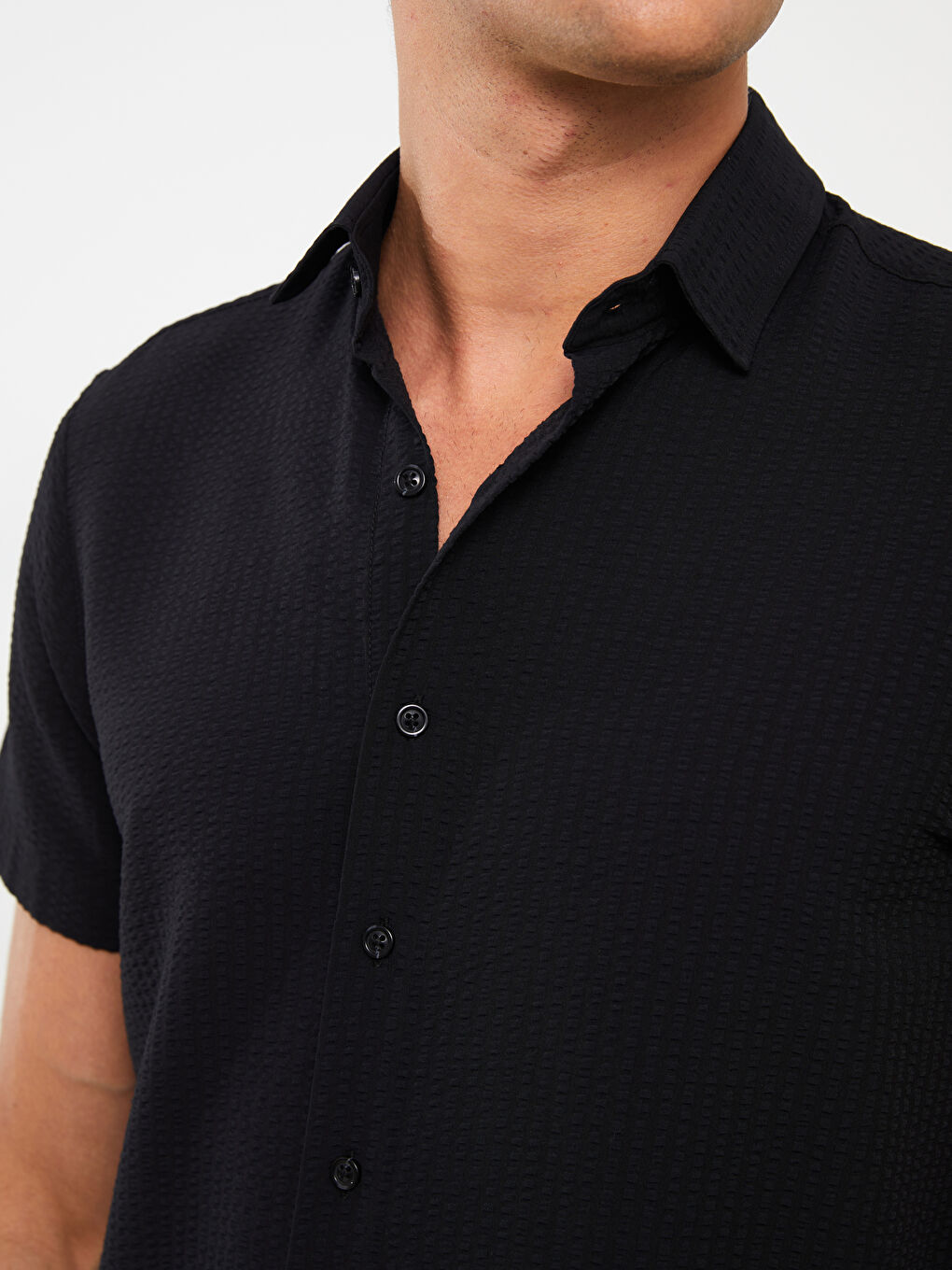 Siyah Regular Fit Kısa Kollu Erkek Gömlek-3