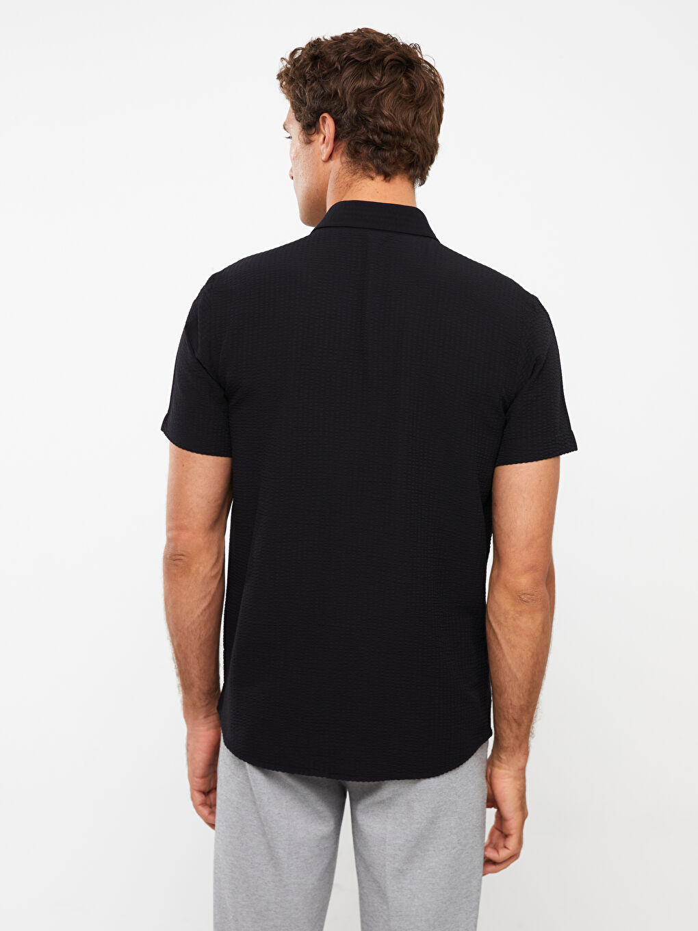 Siyah Regular Fit Kısa Kollu Erkek Gömlek-4