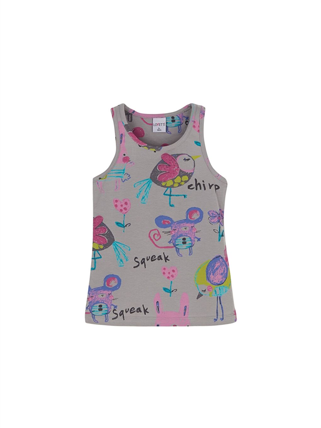 Gri Bisiklet Yaka Baskılı Kız Çocuk Atlet