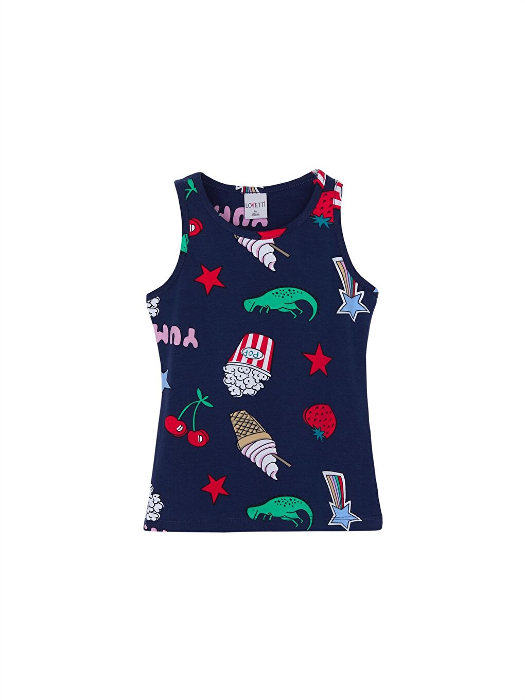 Lacivert Bisiklet Yaka Baskılı Kız Çocuk Atlet