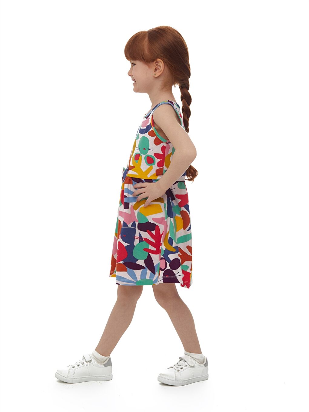 Beyaz Bisiklet Yaka Desenli Kız Bebek Elbise-1