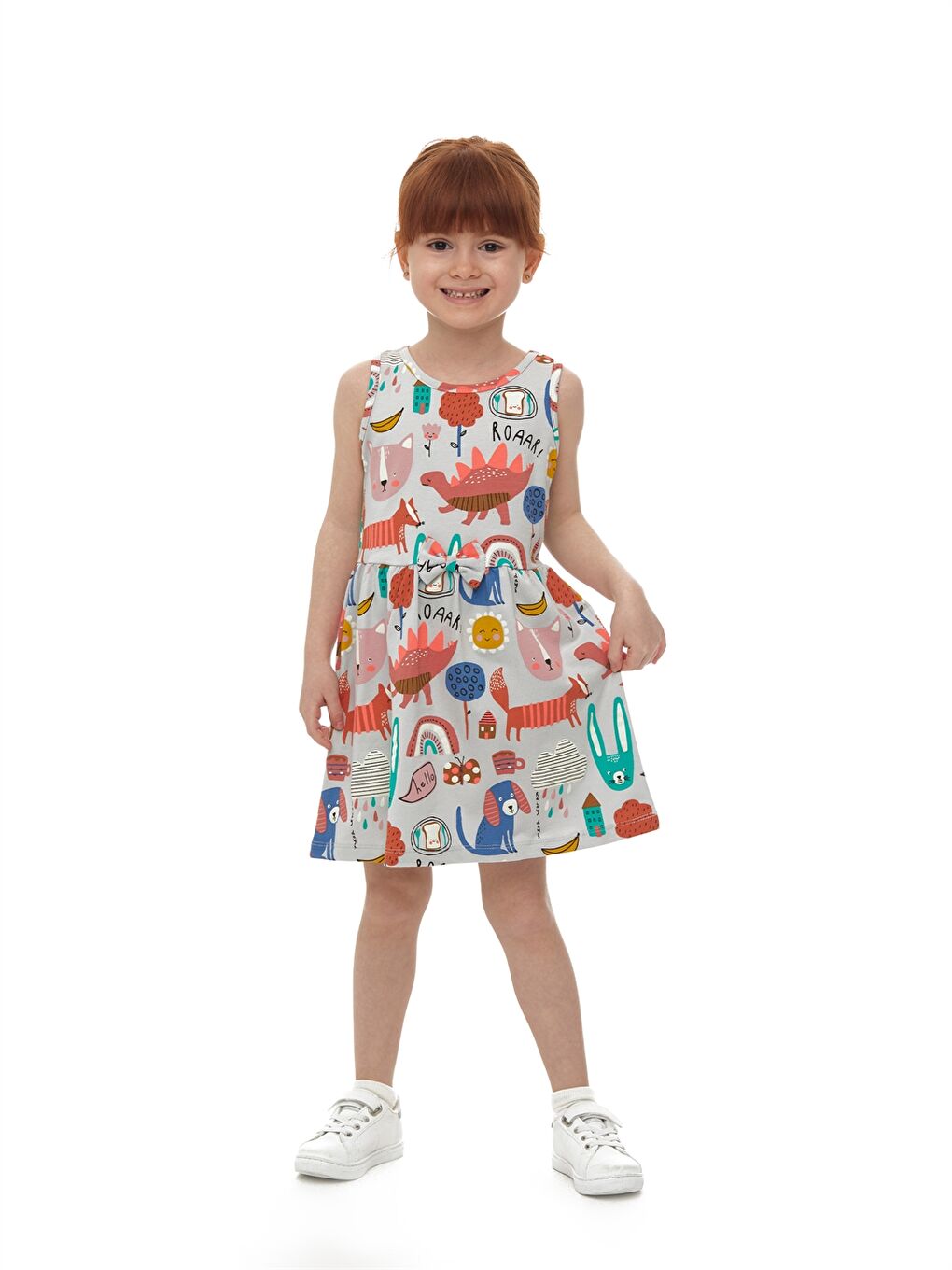 Gri Bisiklet Yaka Desenli Kız Bebek Elbise