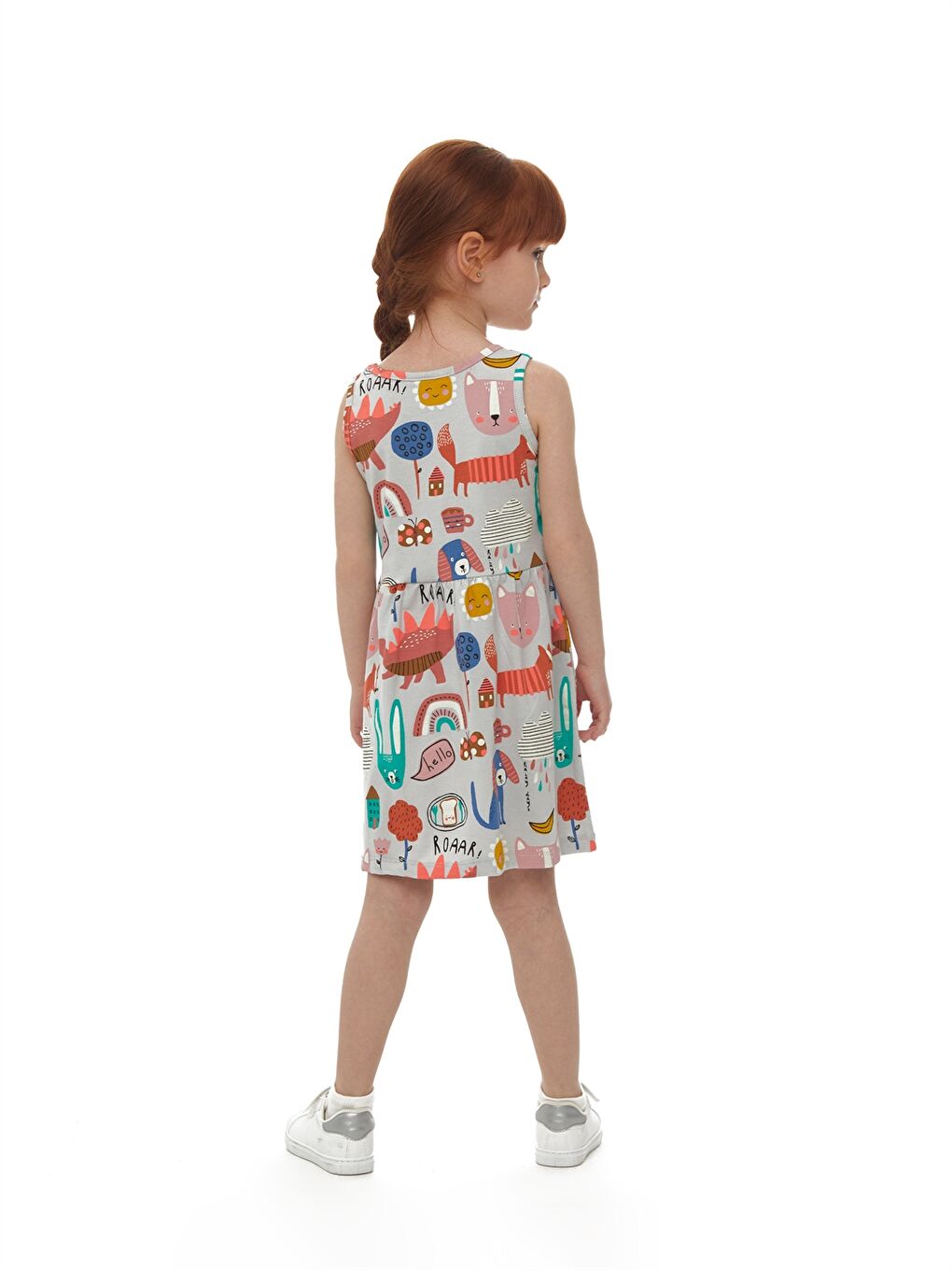 Gri Bisiklet Yaka Desenli Kız Bebek Elbise-2