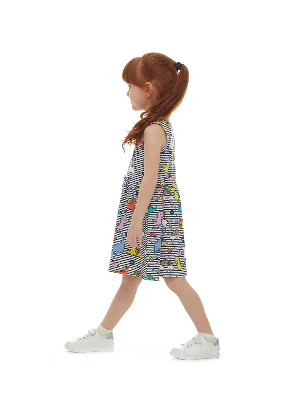 Beyaz Bisiklet Yaka Desenli Kız Bebek Elbise-1