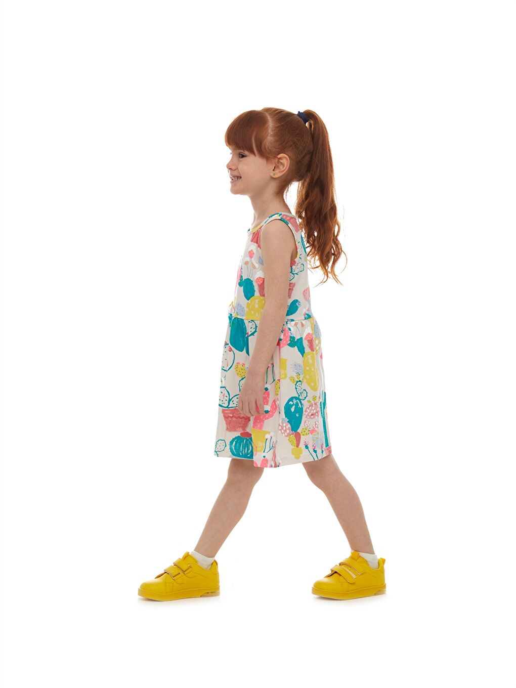 Bej Bisiklet Yaka Desenli Kız Bebek Elbise-1