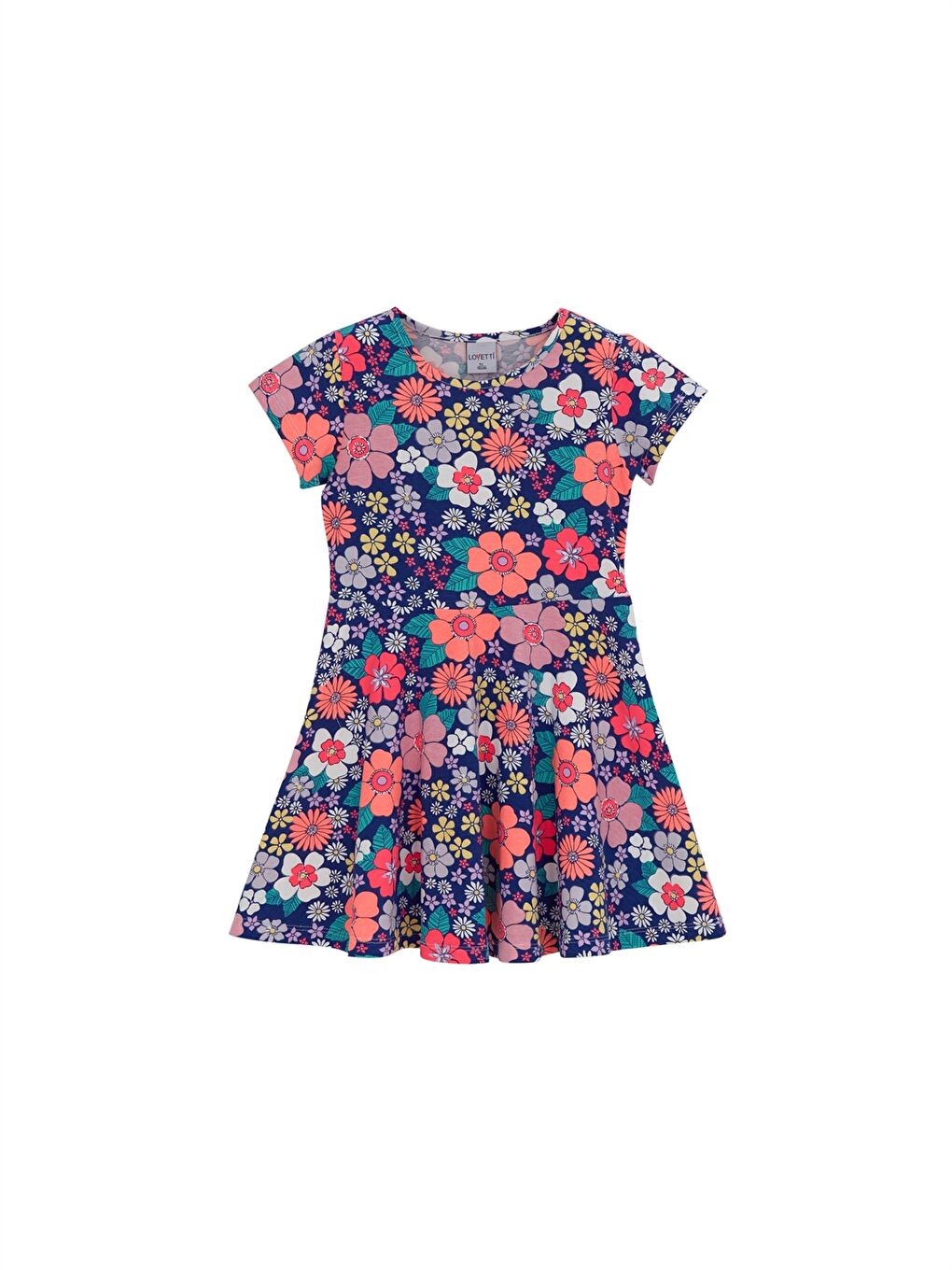 Lacivert Bisiklet Yaka Kısa Kollu Kız Bebek Elbise