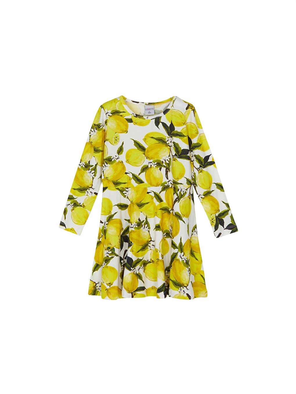 Beyaz Bisiklet Yaka Uzun Kollu Desenli Kız Bebek Elbise