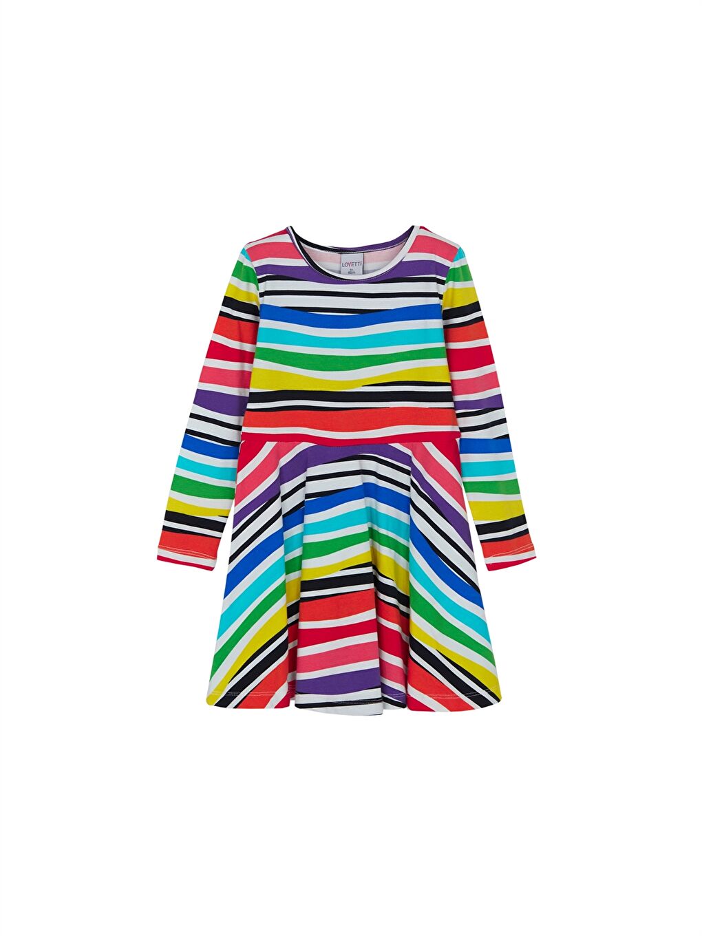 Beyaz Bisiklet Yaka Uzun Kollu Desenli Kız Bebek Elbise