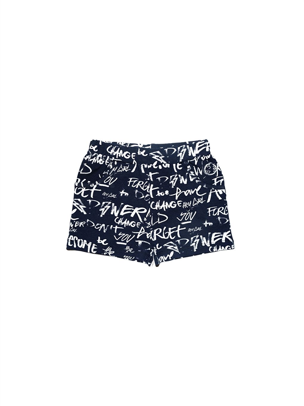 Lacivert Beli Lastikli Desenli Kız Çocuk Şort