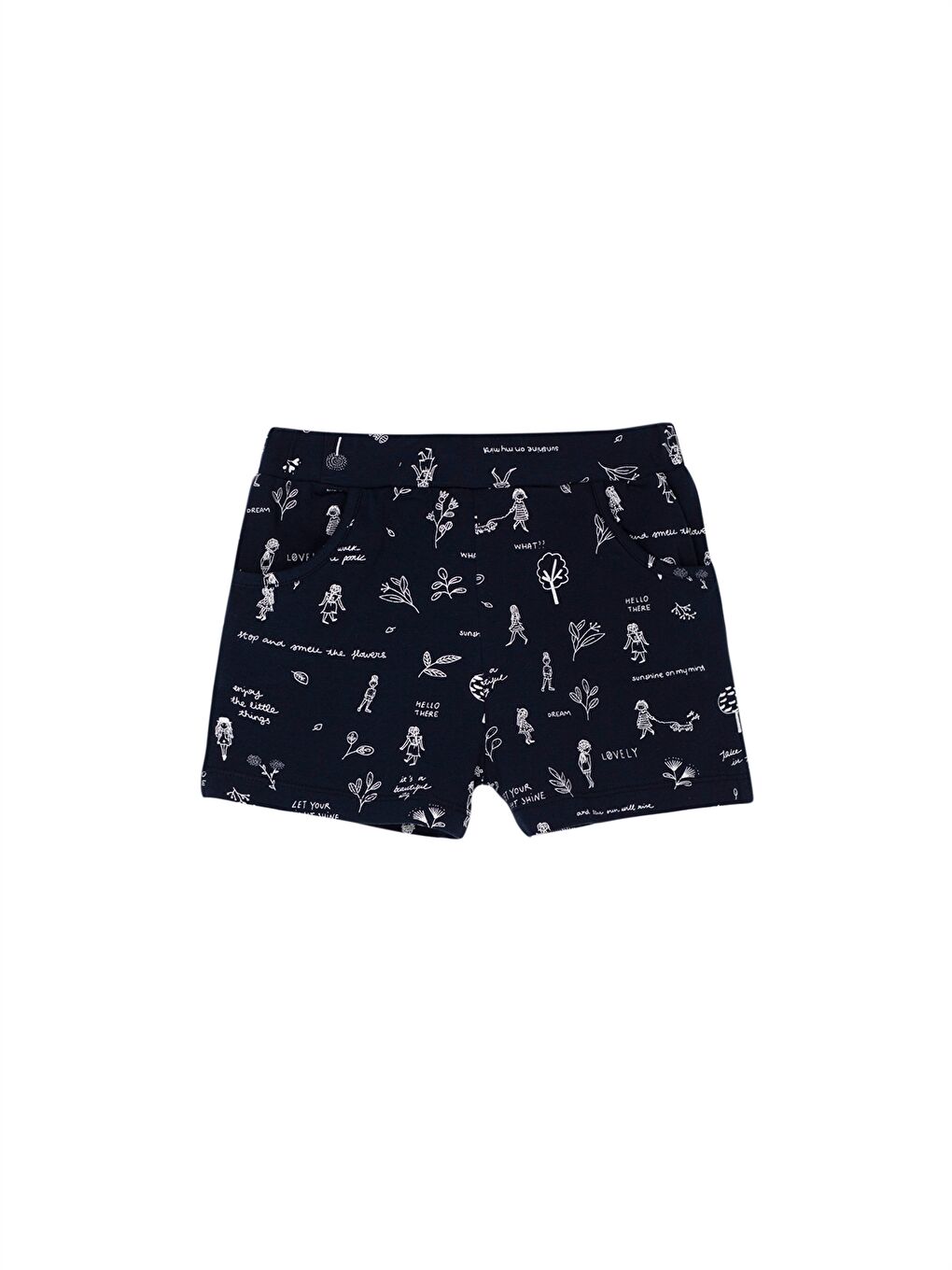 Lacivert Beli Lastikli Desenli Kız Bebek Şort