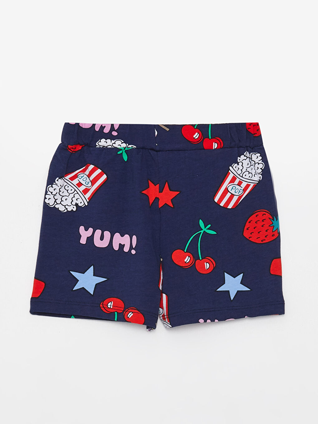 Lacivert Beli Lastikli Desenli Kız Çocuk Şort-1