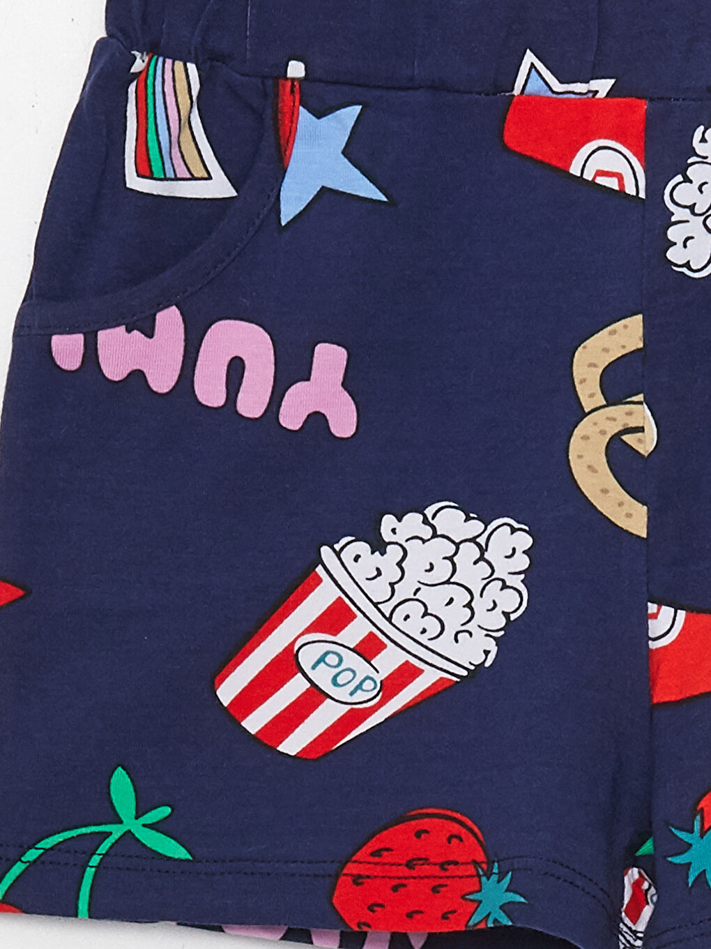 Lacivert Beli Lastikli Desenli Kız Çocuk Şort-2