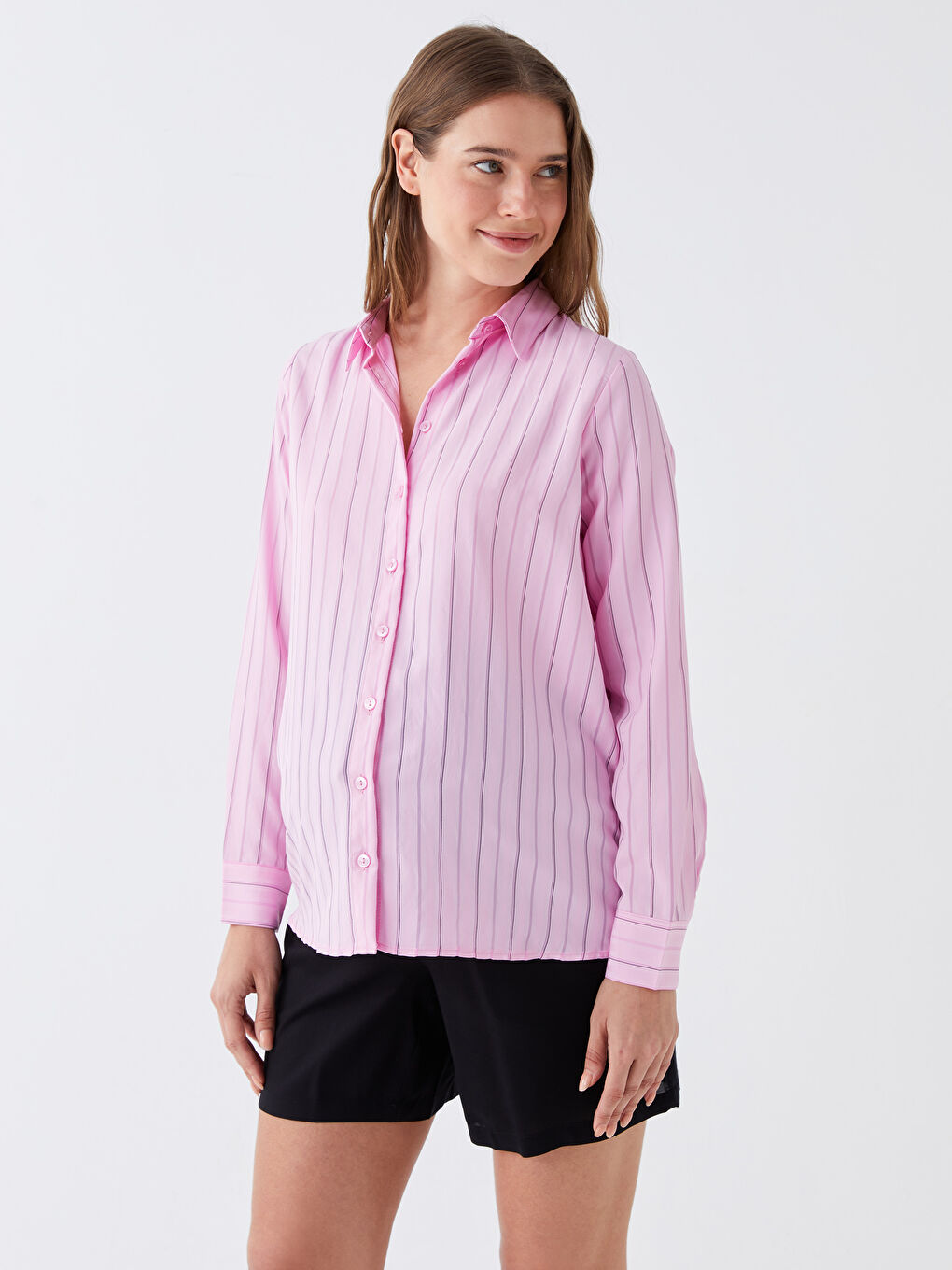 Striped Long Sleeve Maternity Shirt -S3J386Z8-LHK