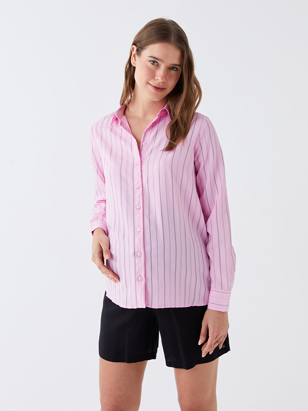 Striped Long Sleeve Maternity Shirt -S3J386Z8-LHK