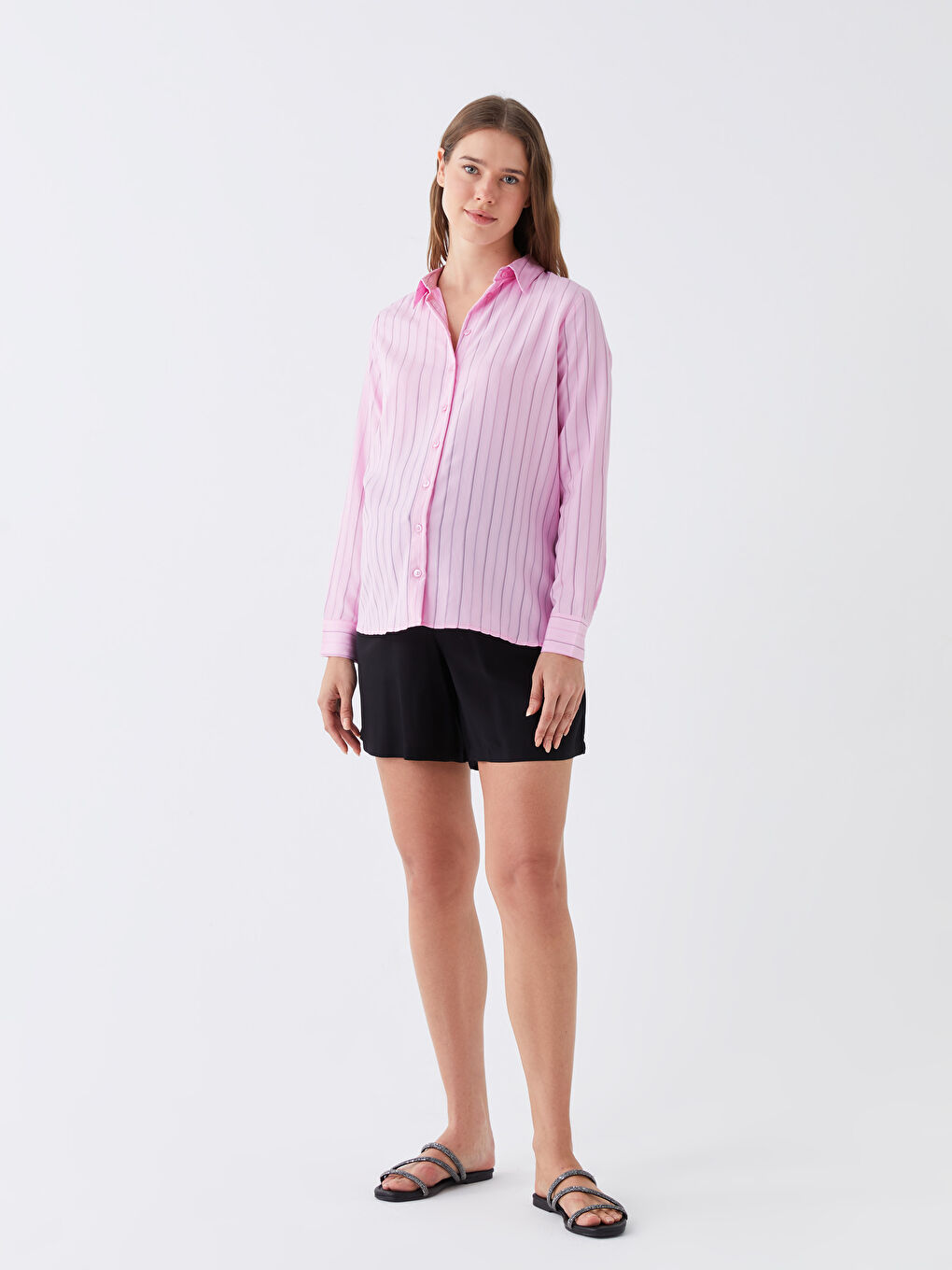 Striped Long Sleeve Maternity Shirt -S3J386Z8-LHK