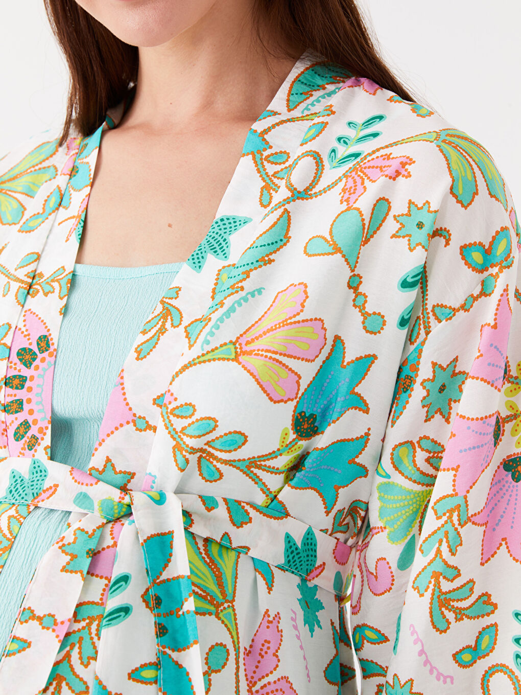 Shawl Collar Floral Maternity Kimono -S3J392Z8-LRN