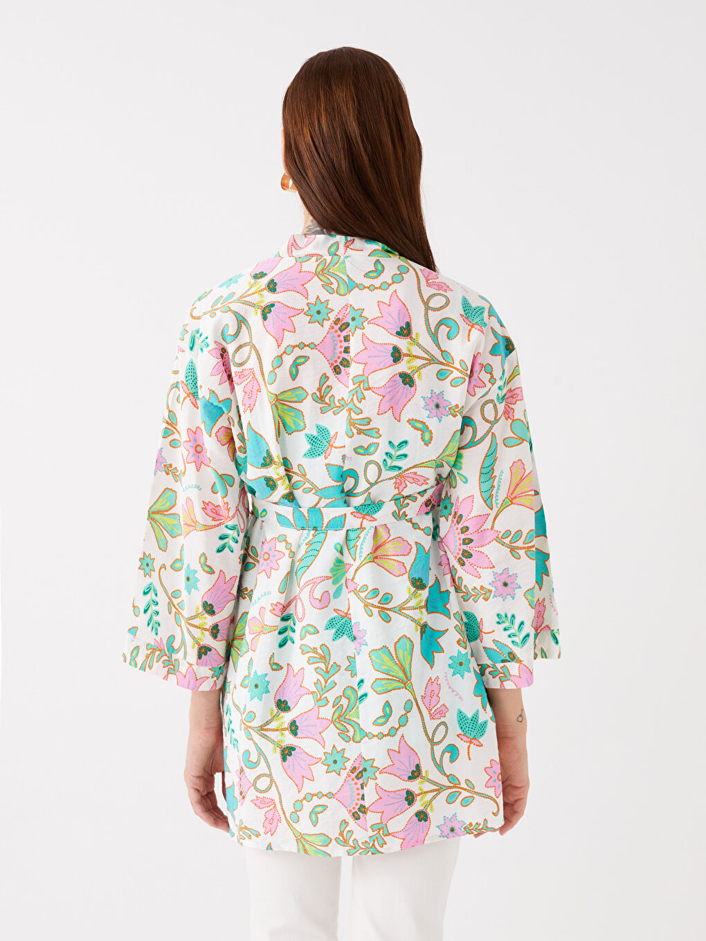 Shawl Collar Floral Maternity Kimono -S3J392Z8-LRN