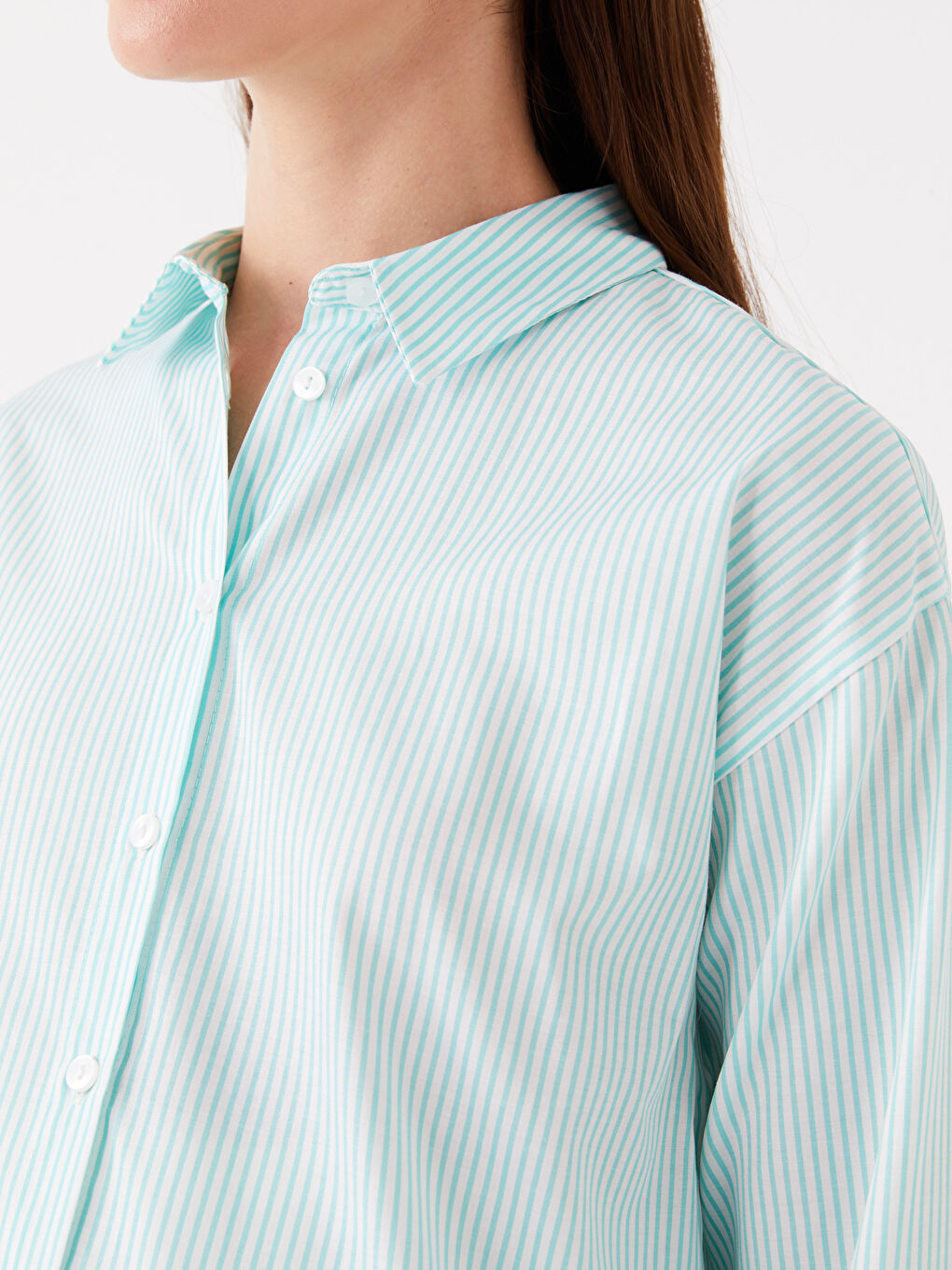 Yeşil Çizgili Uzun Kollu Hamile Gömlek Tunik-3