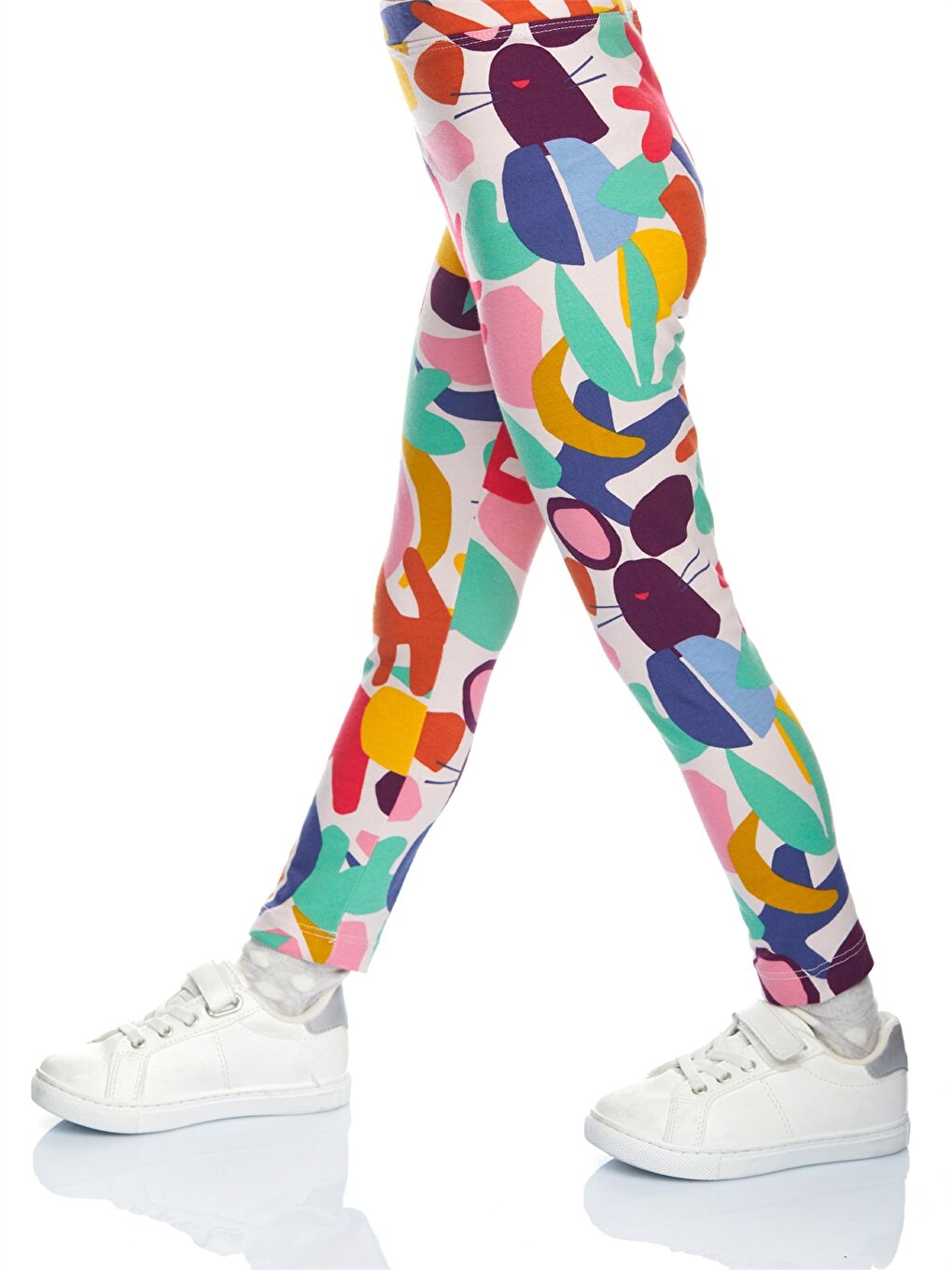 Beyaz Beli Lastikli Desenli Kız Bebek Tayt