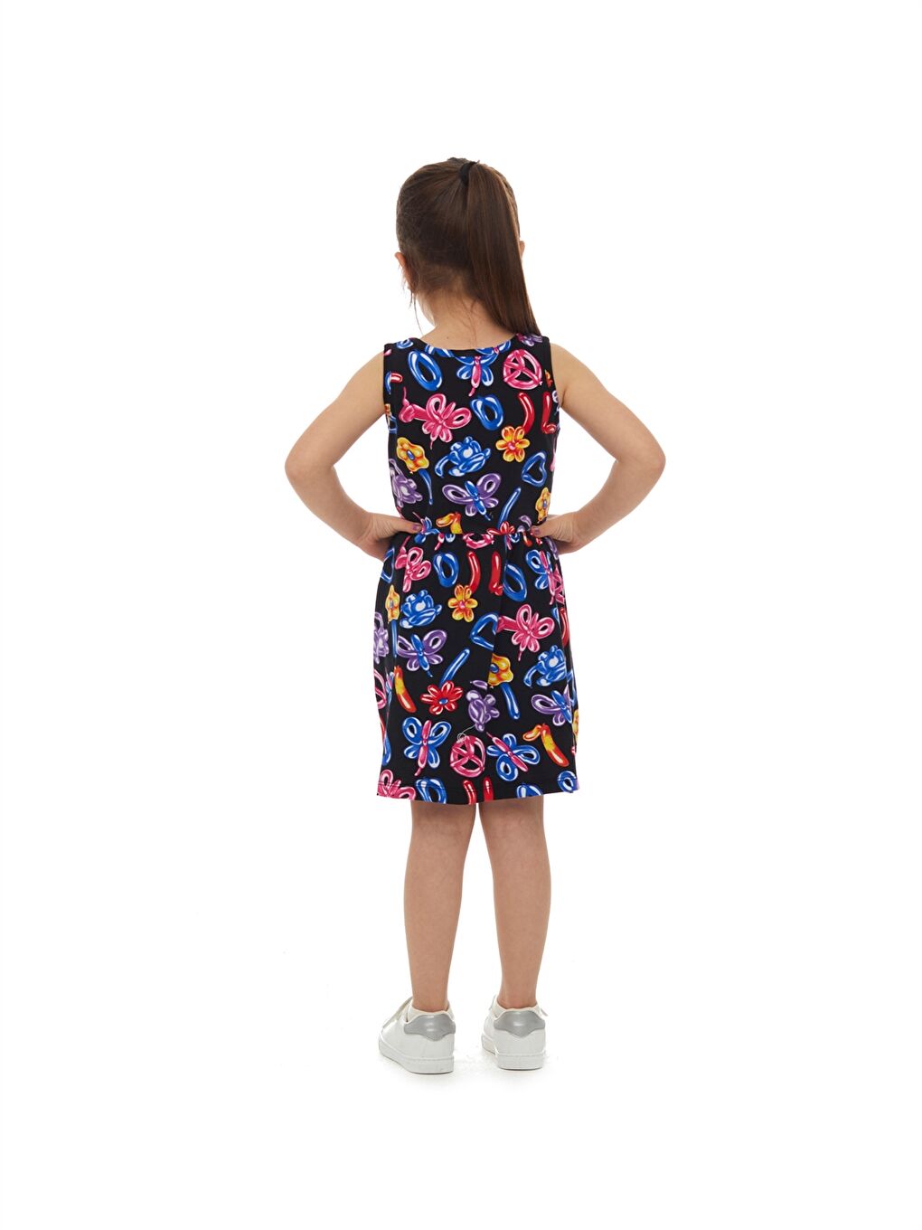 Siyah Bisiklet Yaka Desenli Kız Çocuk Elbise-2