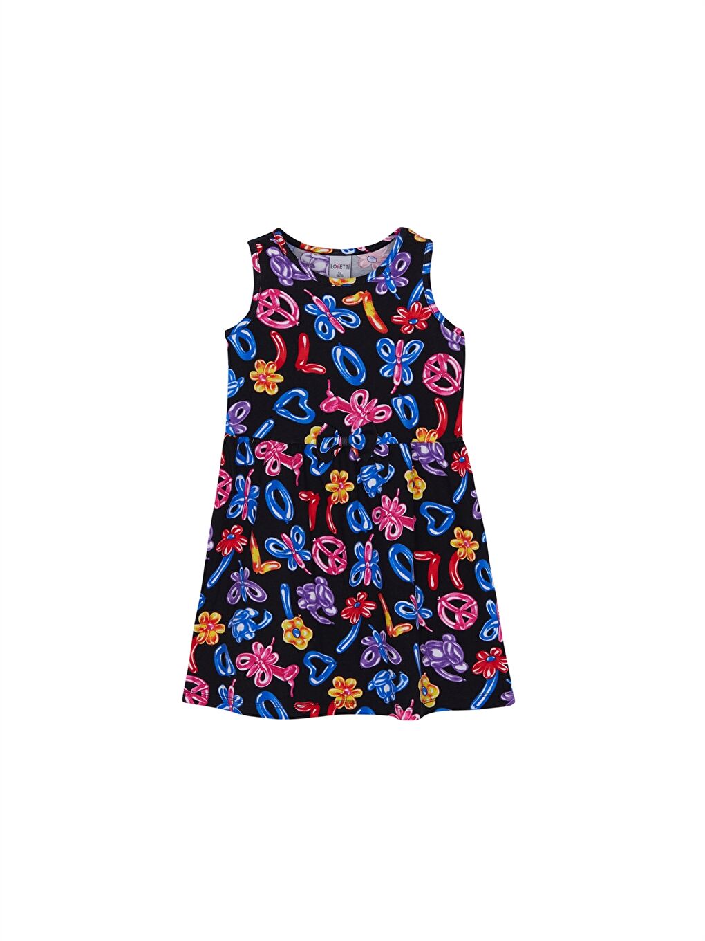 Siyah Bisiklet Yaka Desenli Kız Çocuk Elbise-3