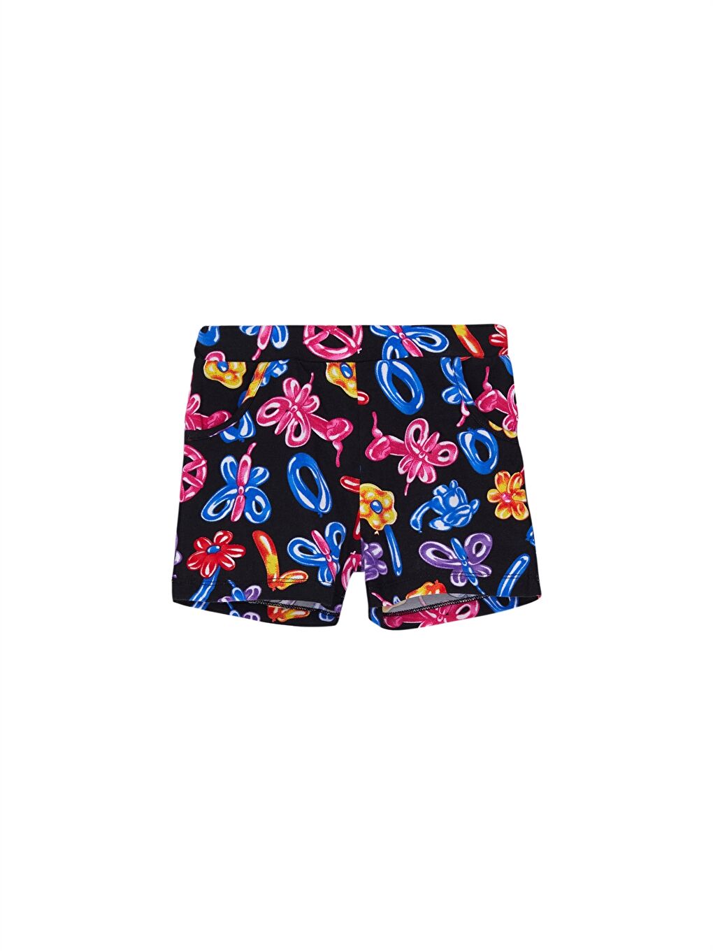 Siyah Beli Lastikli Desenli Kız Bebek Şort