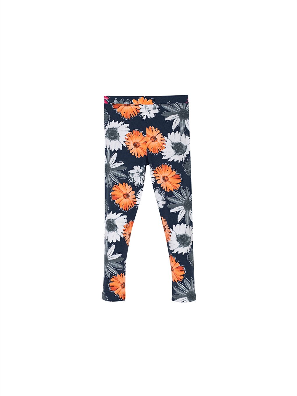 Lacivert Beli Lastikli Desenli Kız Çocuk Tayt