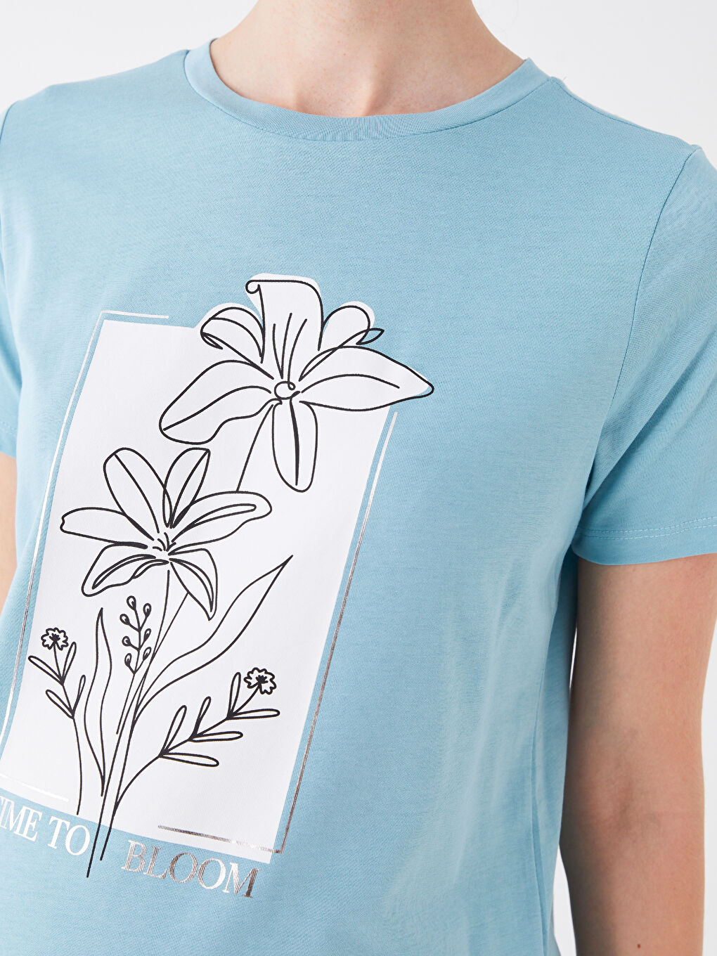 Mavi Bisiklet Yaka Baskılı Kısa Kollu Hamile Tişört-3