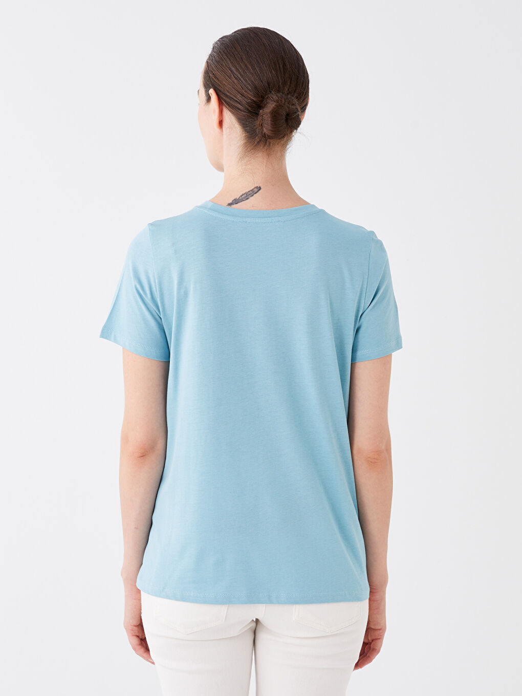 Mavi Bisiklet Yaka Baskılı Kısa Kollu Hamile Tişört-4