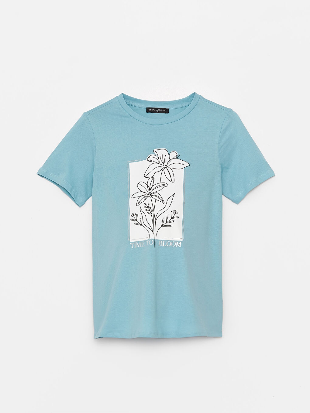 Mavi Bisiklet Yaka Baskılı Kısa Kollu Hamile Tişört-5