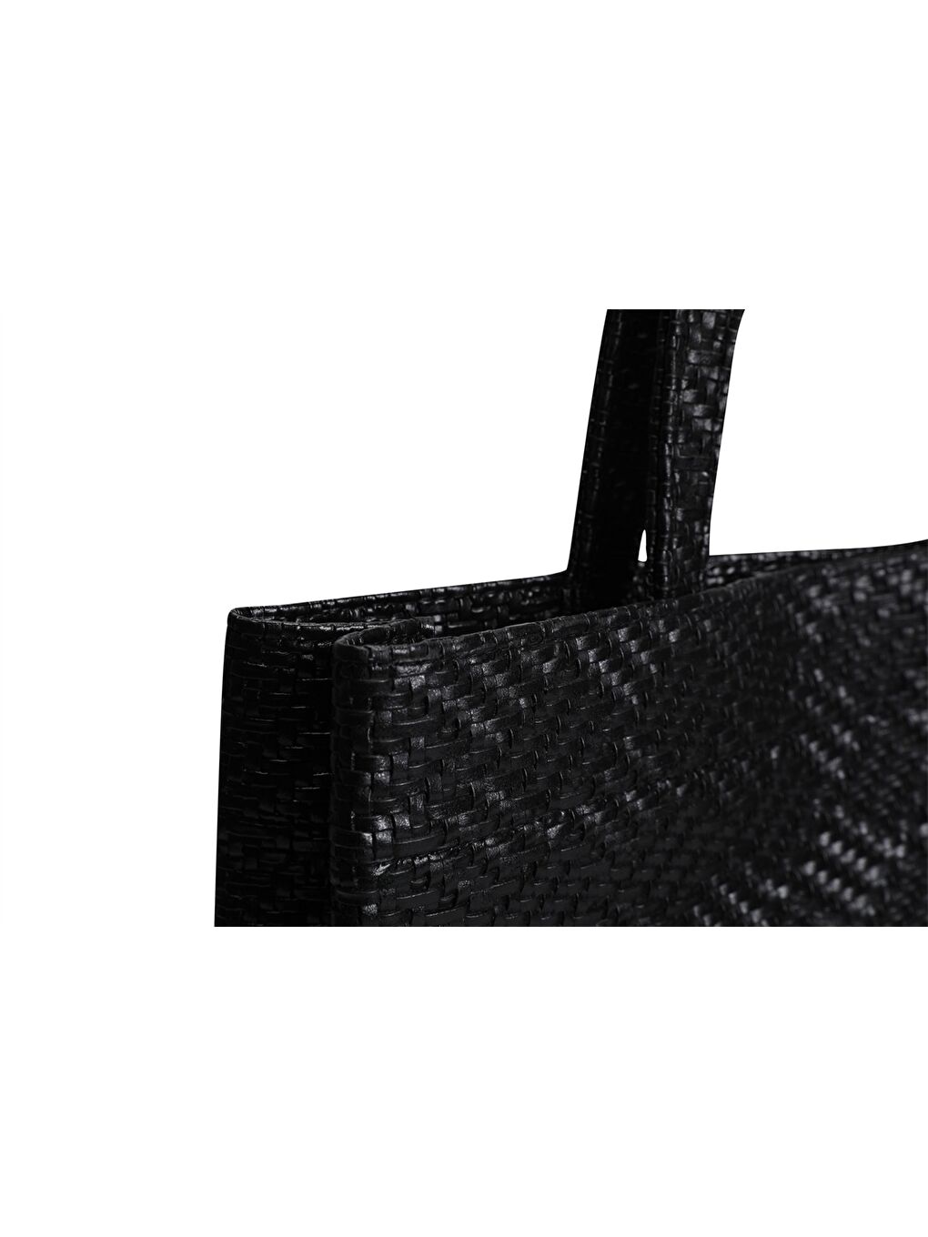 Siyah Deri Görünümlü Kendinden Desenli Kadın Tote Çanta-3