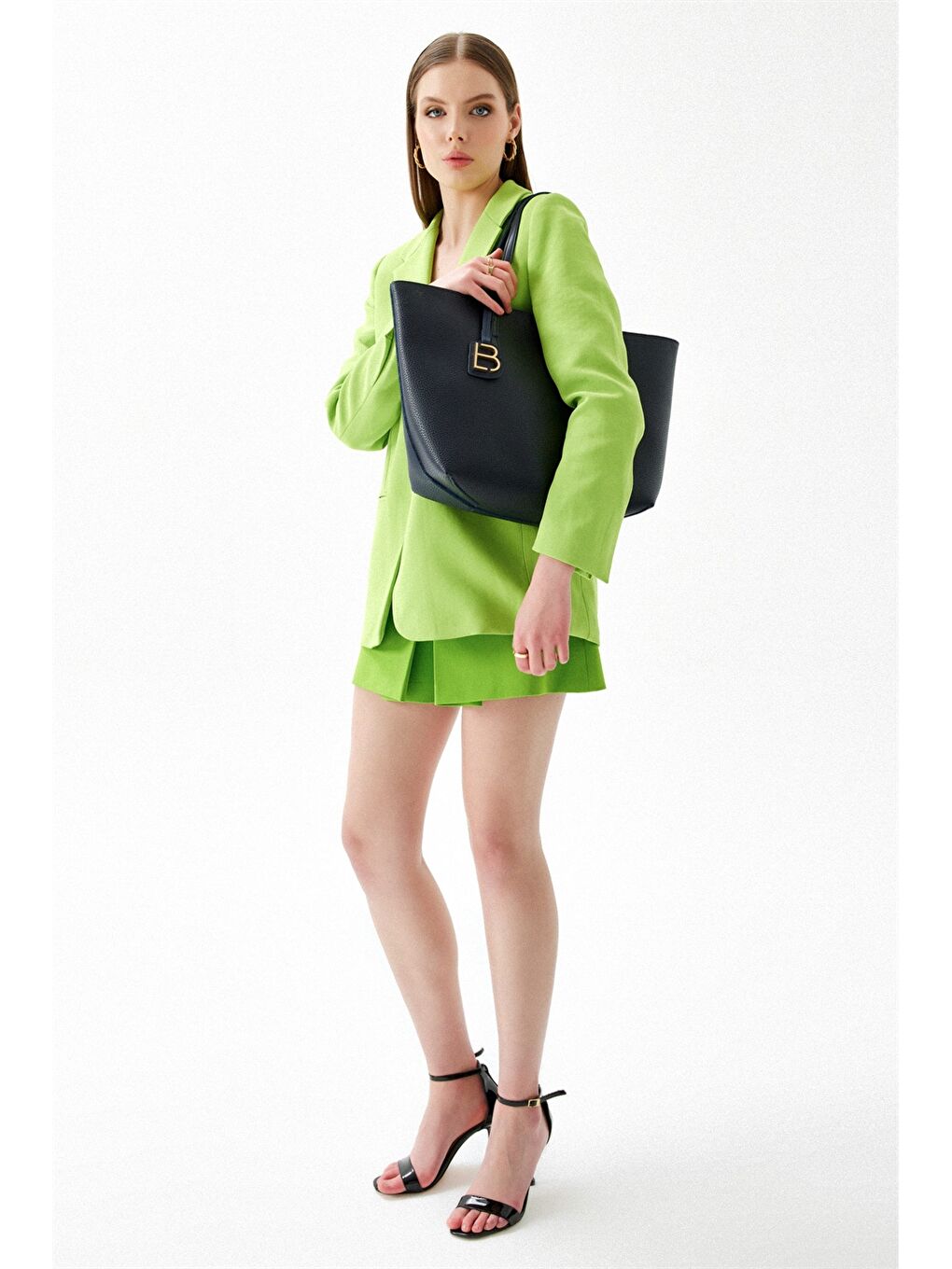 Lacivert Deri Görünümlü Kadın Tote Çanta