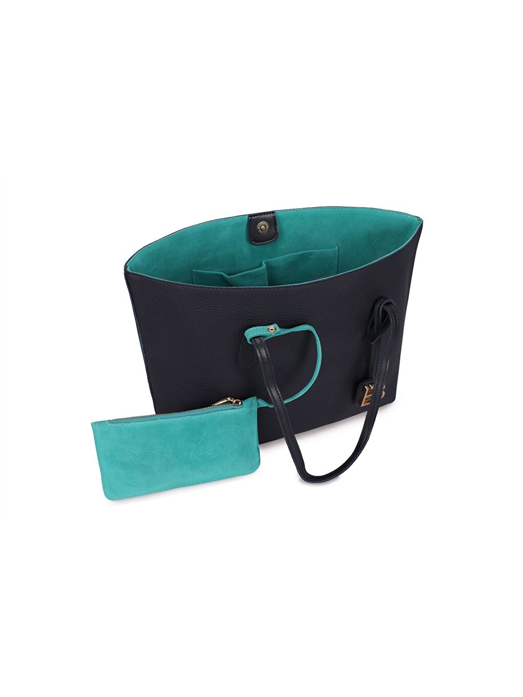 Lacivert Deri Görünümlü Kadın Tote Çanta-5