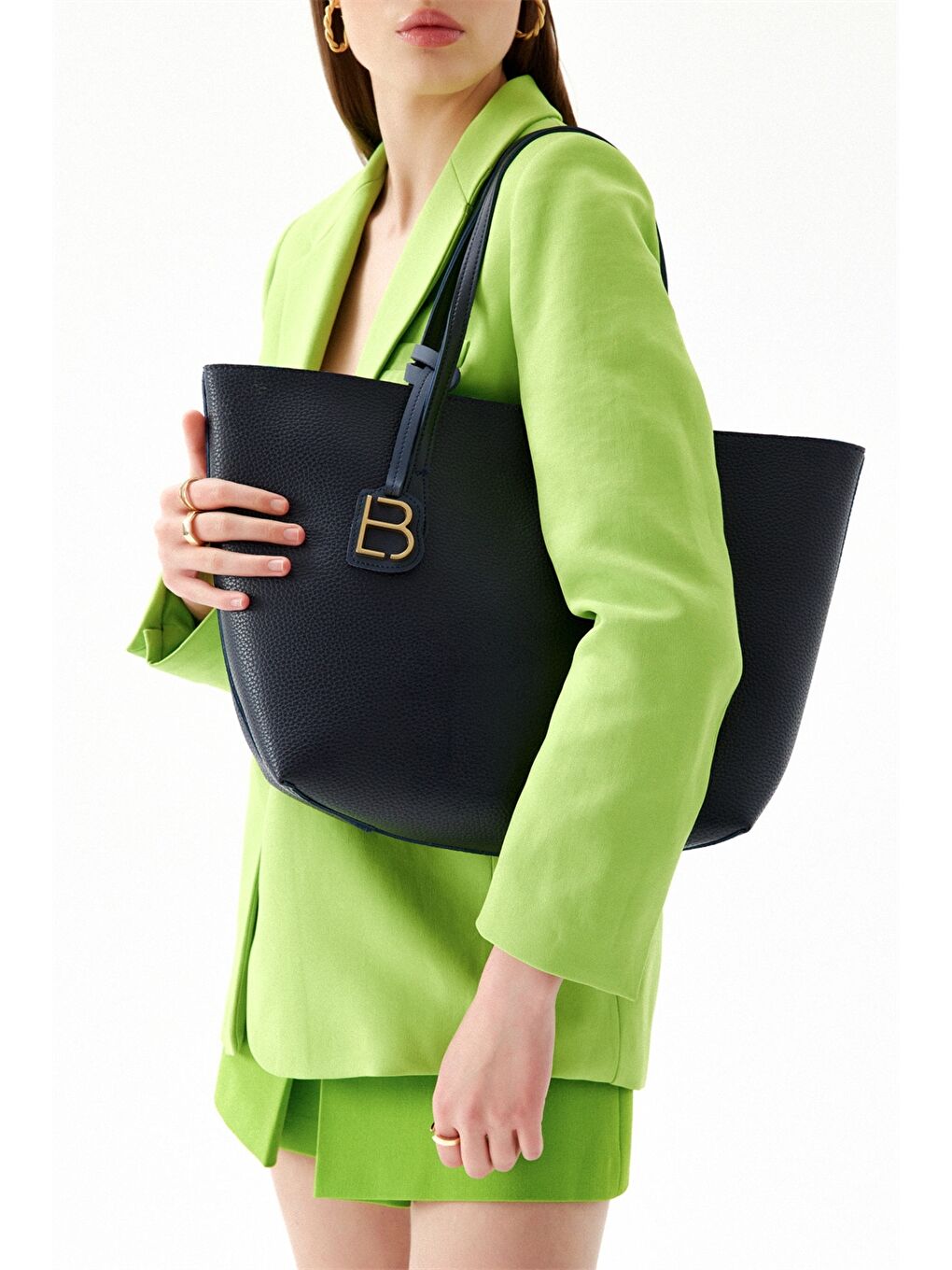 Lacivert Deri Görünümlü Kadın Tote Çanta-1