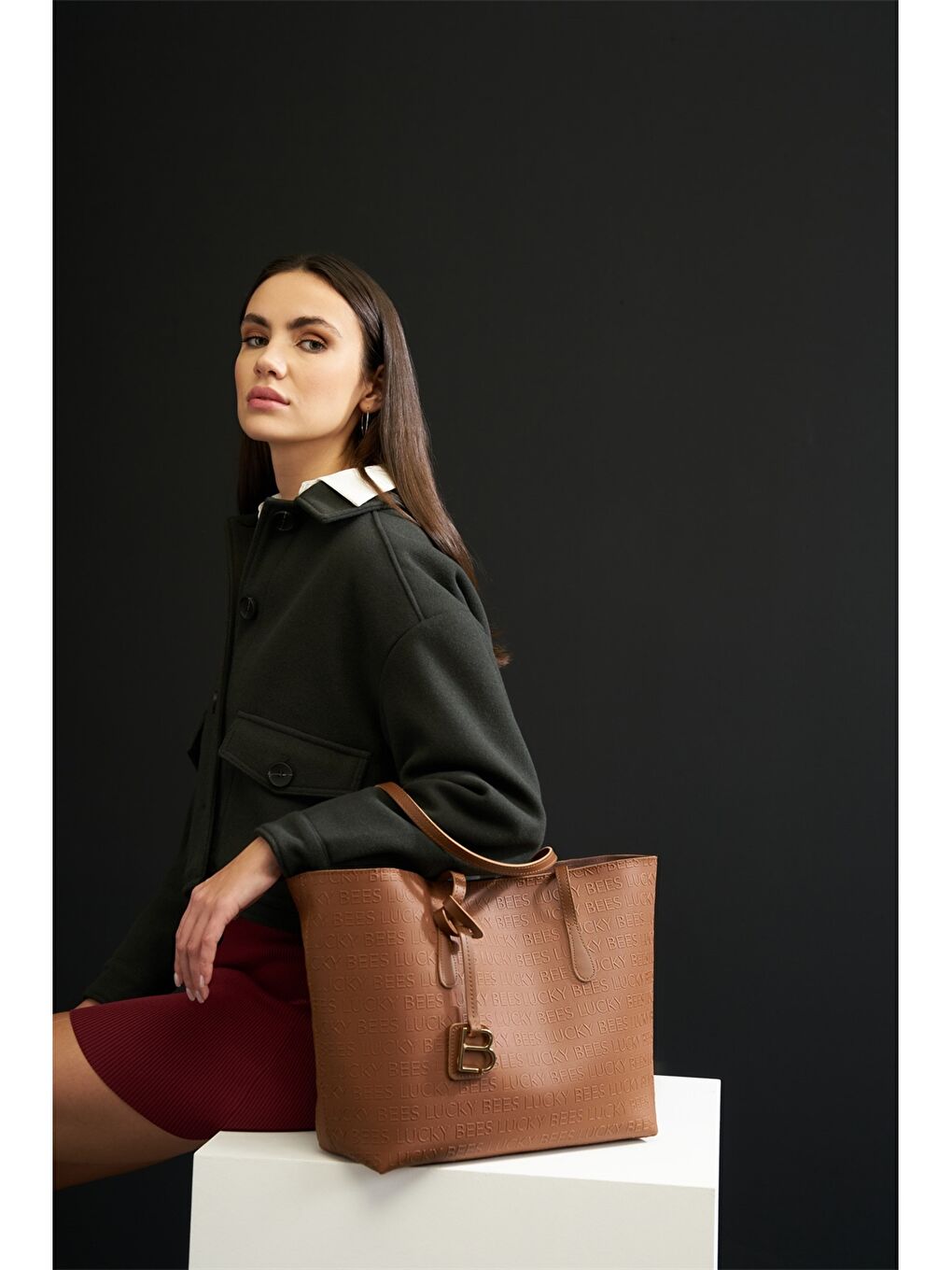 Sac Fourre-tout Imprimé Texte Similicuir pour Femmes-4