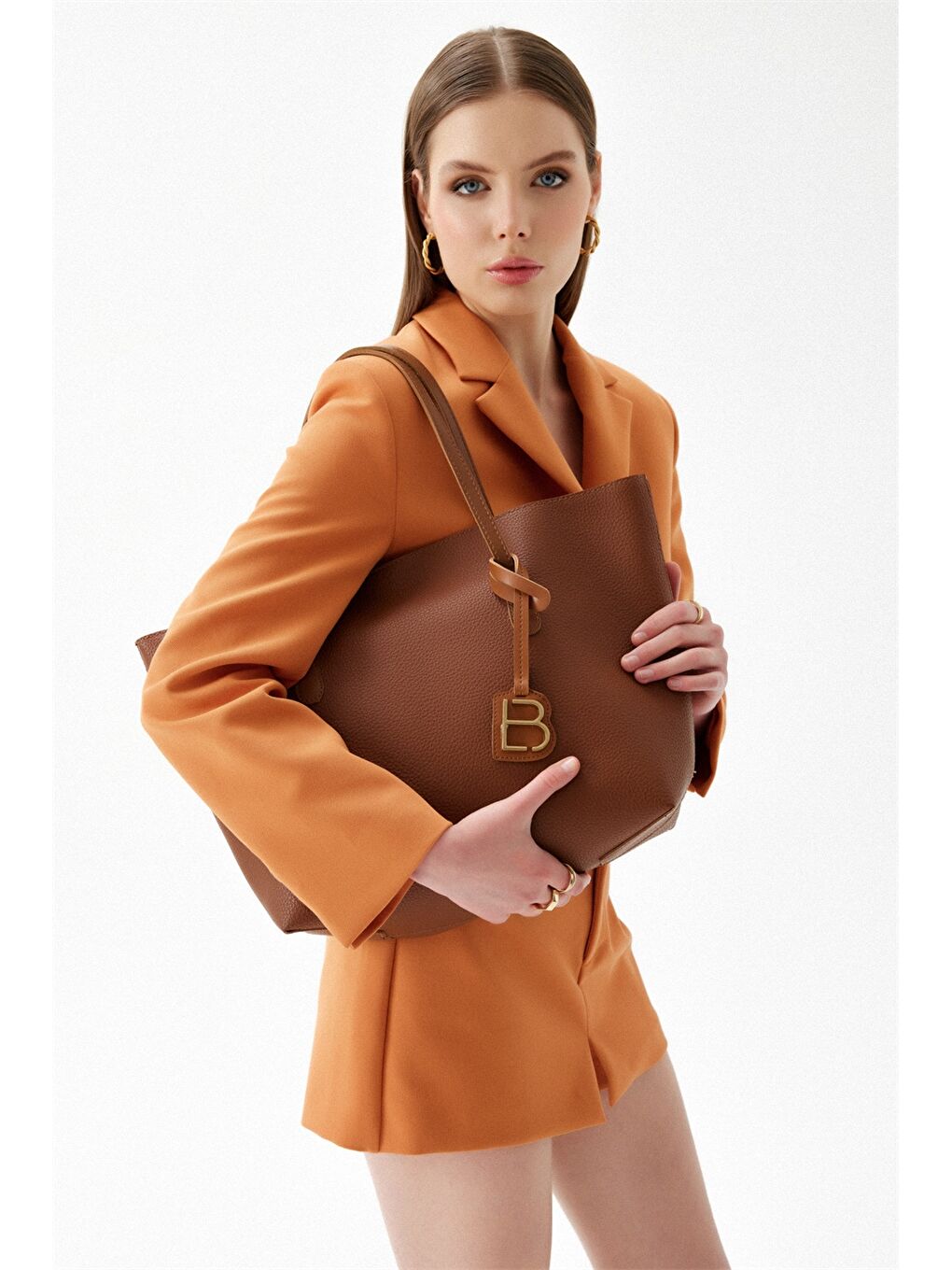 Kahverengi Deri Görünümlü Kadın Tote Çanta-1