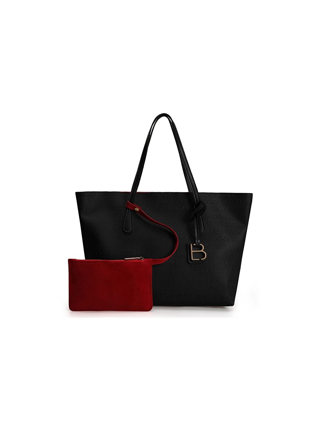 Siyah Deri Görünümlü Yazı Baskılı Kadın Tote Çanta-3