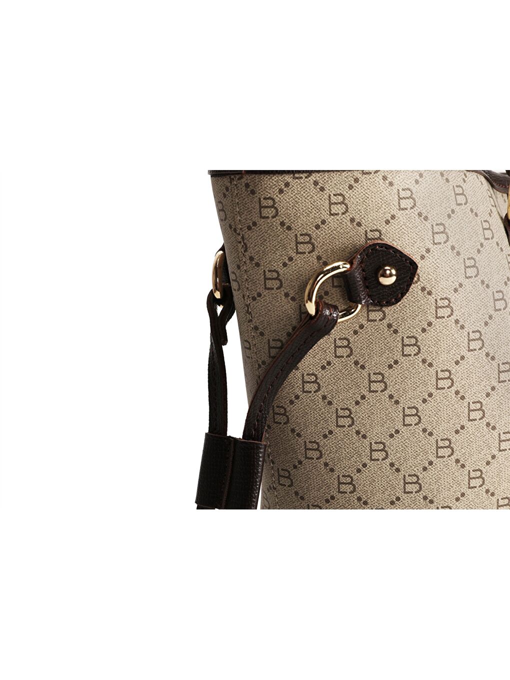 Ekru Deri Görünümlü Desenli Kadın Tote Çanta-5