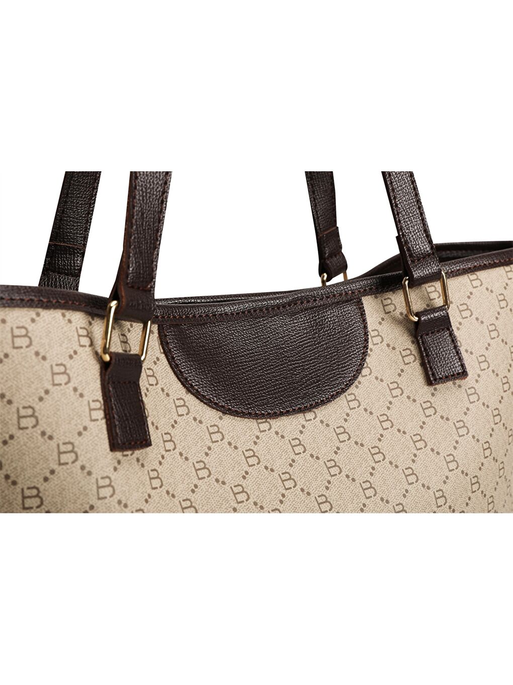 Ekru Deri Görünümlü Desenli Kadın Tote Çanta-7