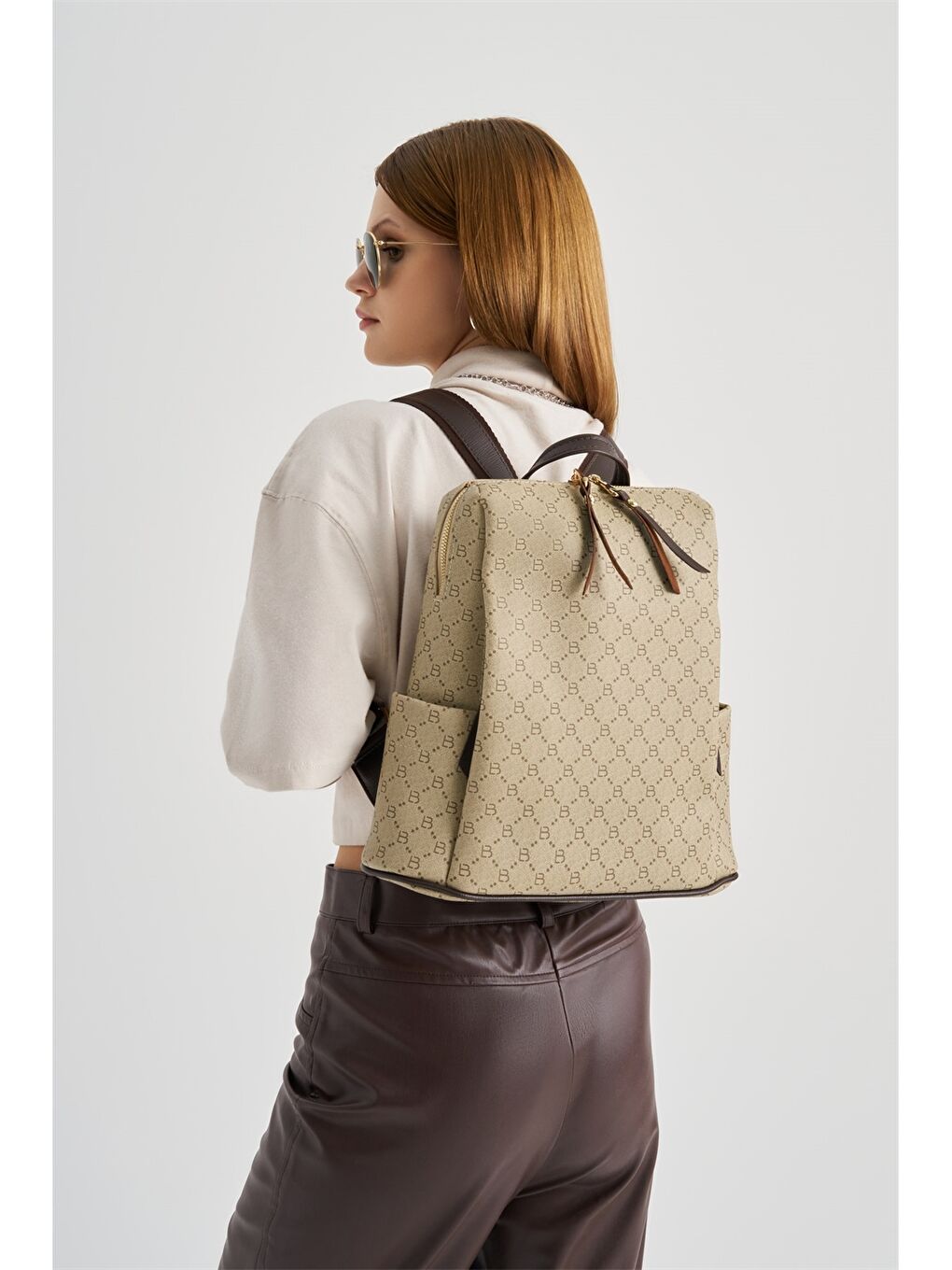 Ekru Desenli Kadın Sırt Çantası-8