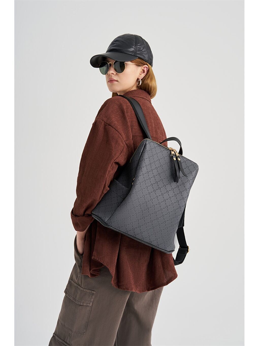 Siyah Desenli Kadın Sırt Çantası-8