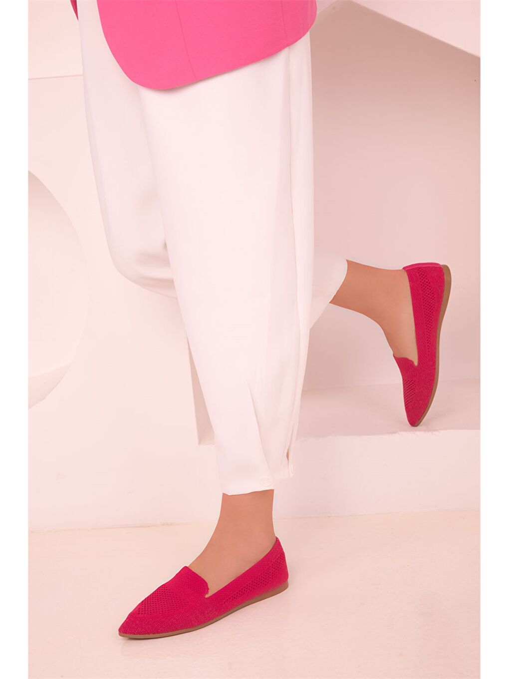 Fuşya Sivri Burun Kadın Babet Ayakkabı-2