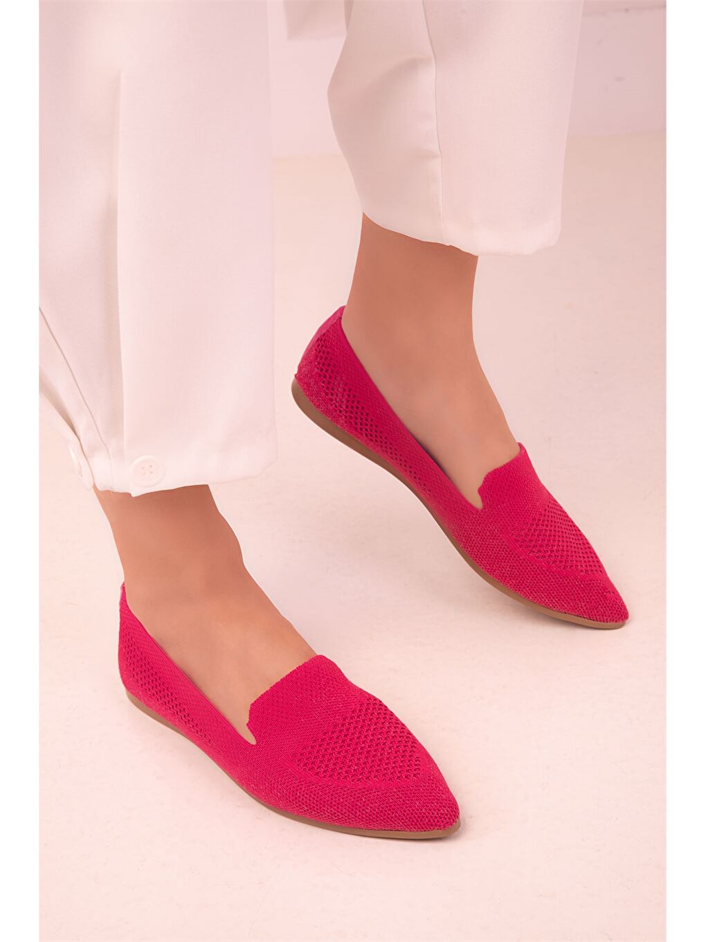 Fuşya Sivri Burun Kadın Babet Ayakkabı-3