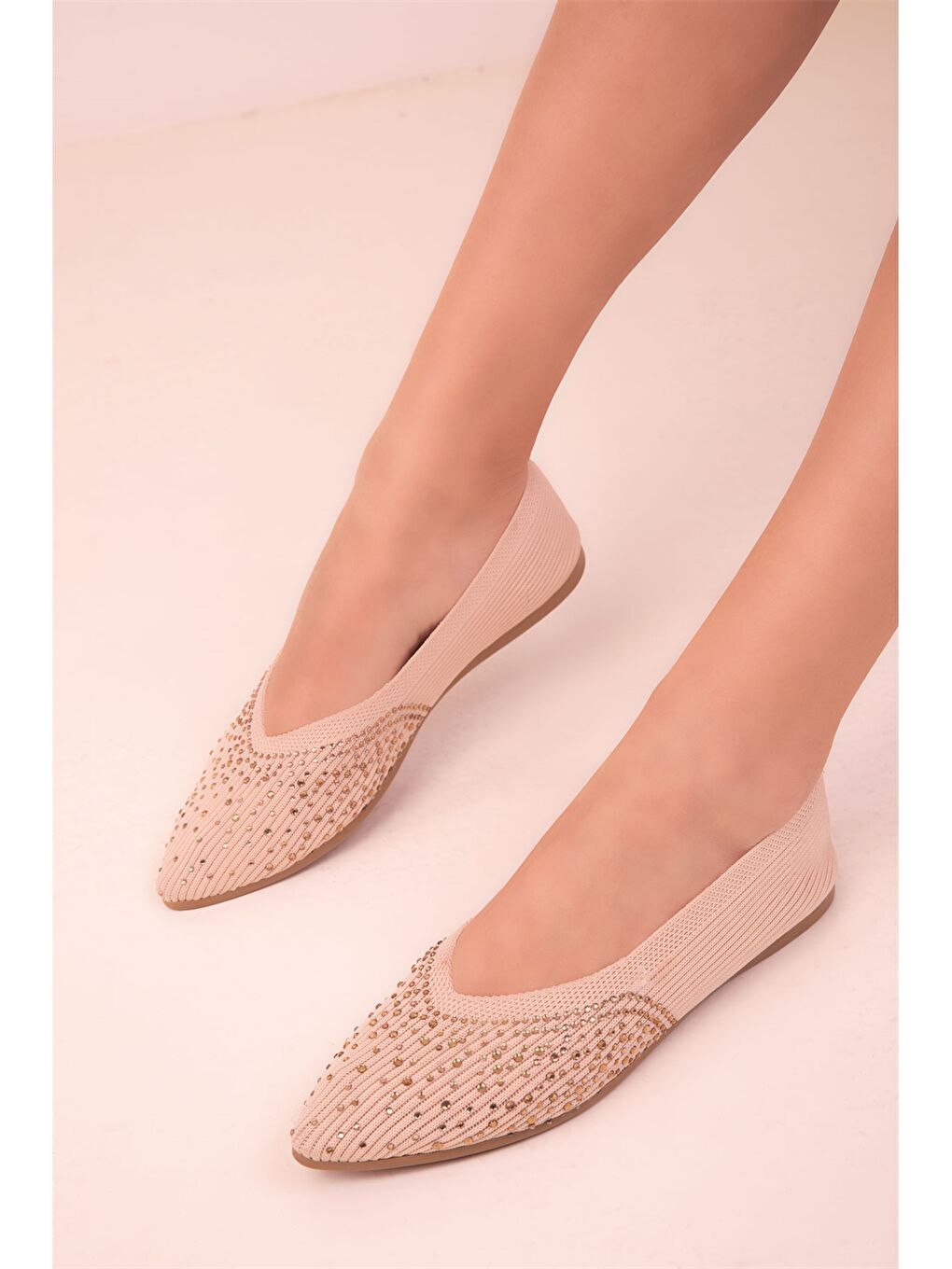 Bej Taş Baskılı Kadın Babet Ayakkabı-3