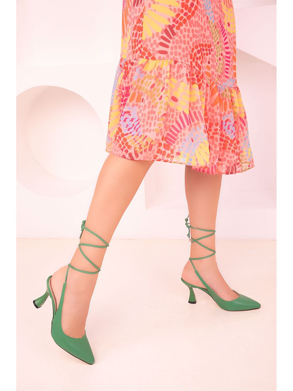 Yeşil Leopar Desenli Kadın Topuklu Ayakkabı-3