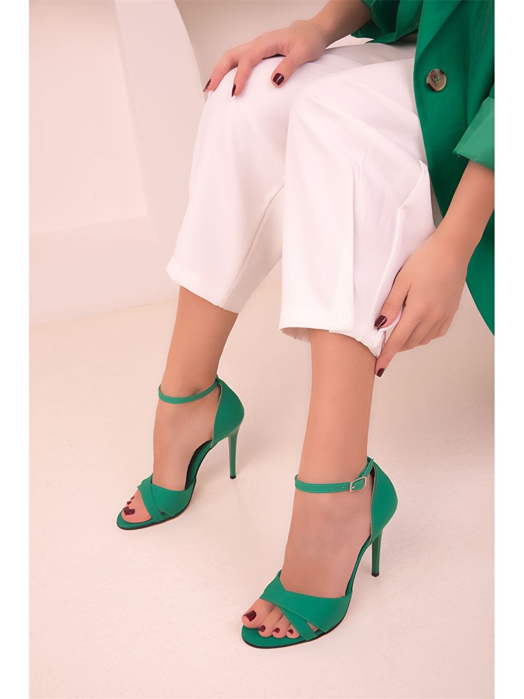 Yeşil Kadın Topuklu Ayakkabı-1