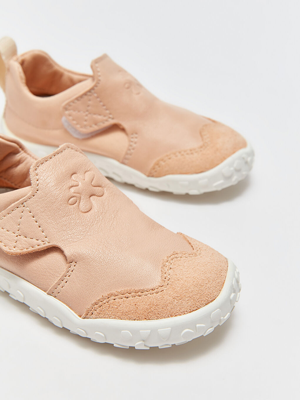 Ekru Hakiki Deri Cırt Cırtlı Anatomik Kız Bebek İlk Adım Ayakkabısı-1