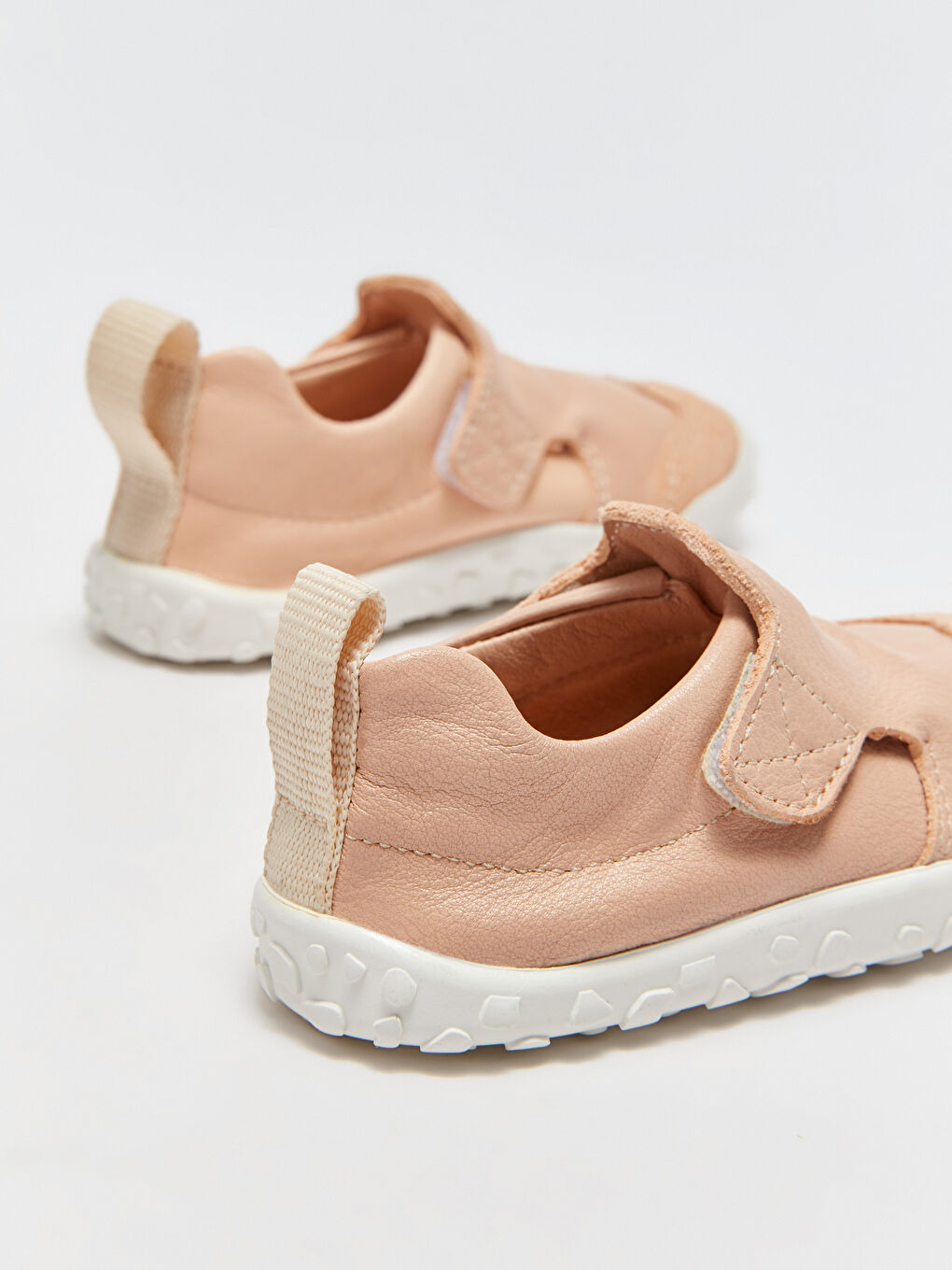 Ekru Hakiki Deri Cırt Cırtlı Anatomik Kız Bebek İlk Adım Ayakkabısı-2